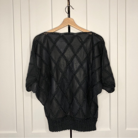 Vintage 80s suede patchwork knit short sleeve top / S-M - Picture 10 of 11